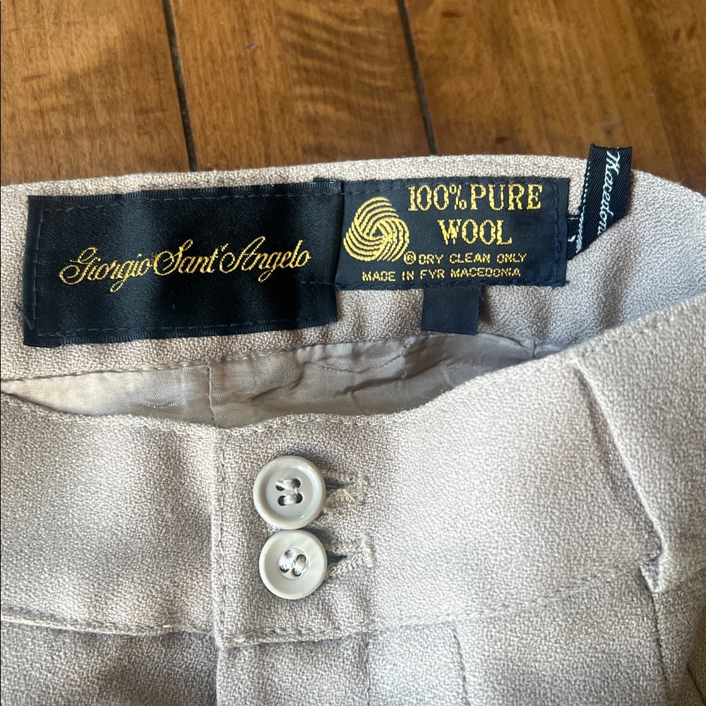 100% Pure Women’s Khaki Wool Dress Pleated Trousers - Picture 3 of 4